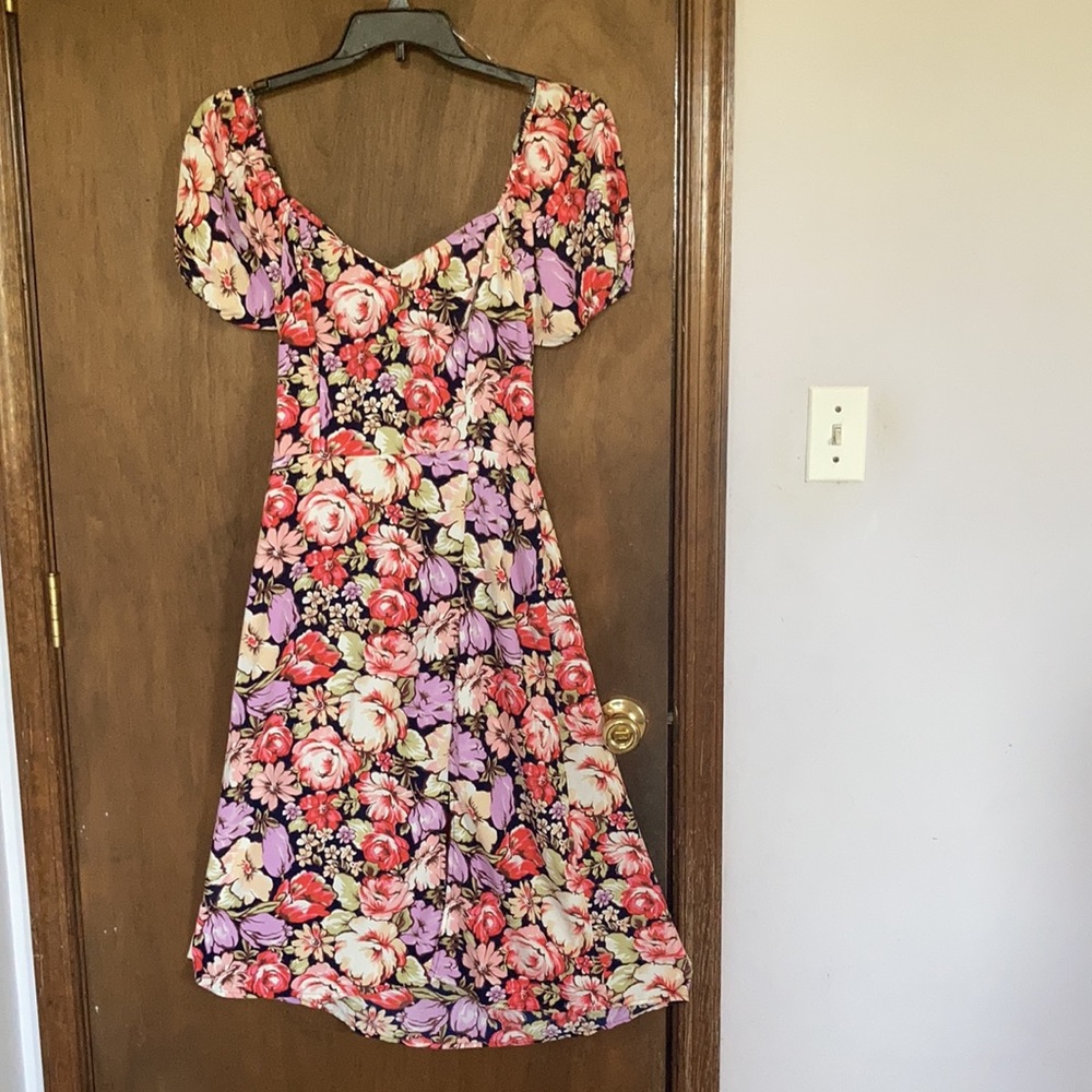 Lily Rose dress floral print puff sleeve tie back boho cottagecore L jr - Picture 12 of 17